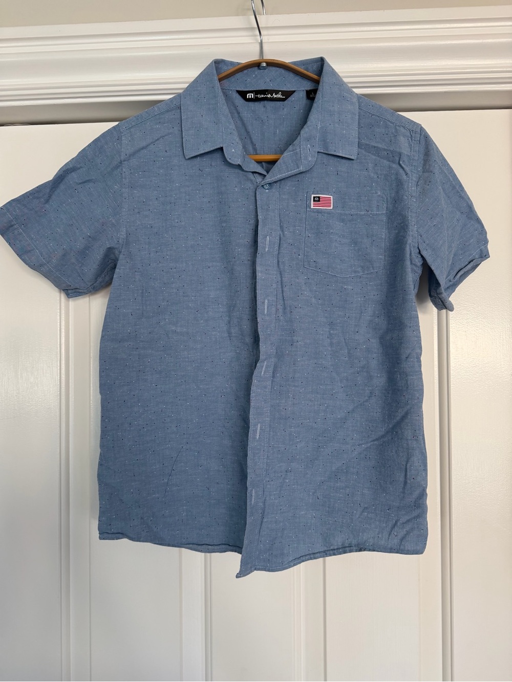 Travis Mathew Boy’s  Short Sleeve Blue Button-Up Shirt